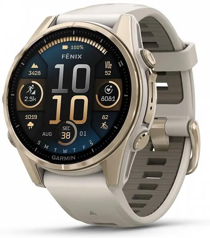 Смарт-часы Garmin Fenix 8,  43мм,  1.3",  серый/золотистый [010-02903-11]